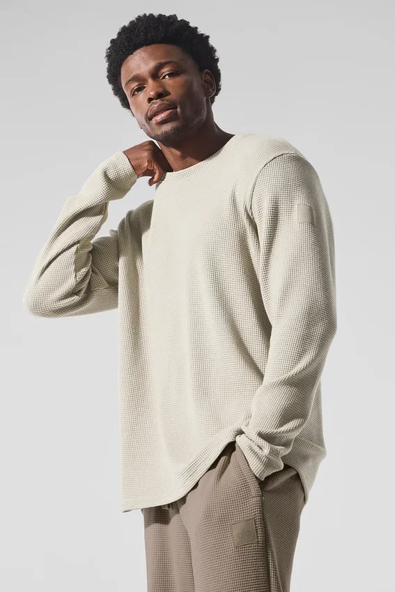 Maglia con maniche lunghe e collo rotondo Elevate Waffle - Colore osso