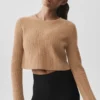 Maglia corta a maniche lunghe in morbido cashmere a trama a nido d'ape - Toasted Almond