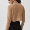 Maglia corta a maniche lunghe in morbido cashmere a trama a nido d'ape - Toasted Almond