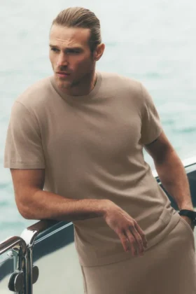 Maglia in cotone e cashmere Ever Soft a maniche corte - Gravel