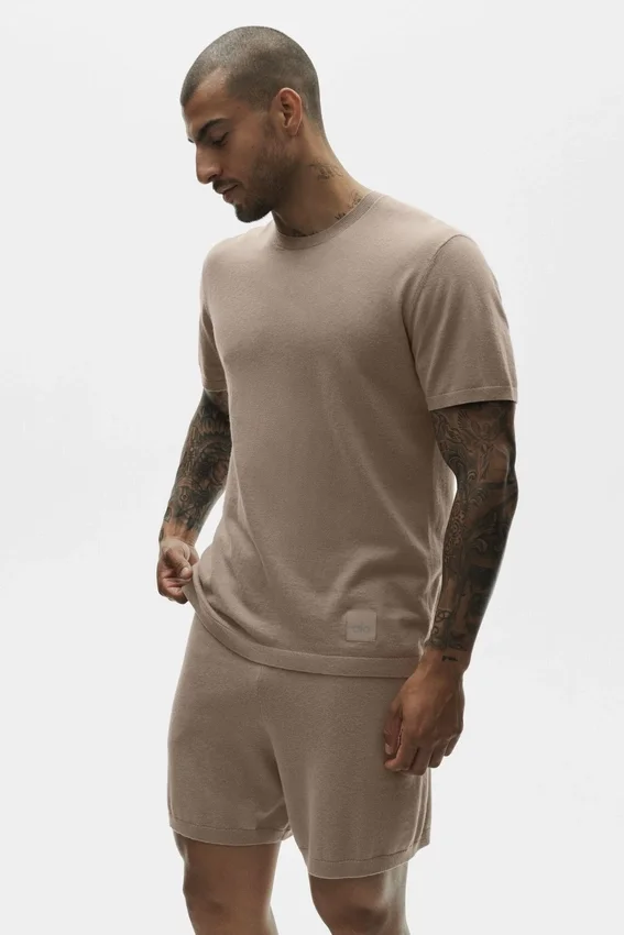 Maglia in cotone e cashmere Ever Soft a maniche corte - Gravel