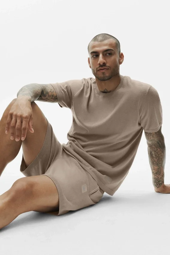 Maglia in cotone e cashmere Ever Soft a maniche corte - Gravel