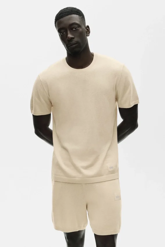 Maglia in cotone e cashmere Ever Soft con pantaloncini maniche corte - Sandy Beige