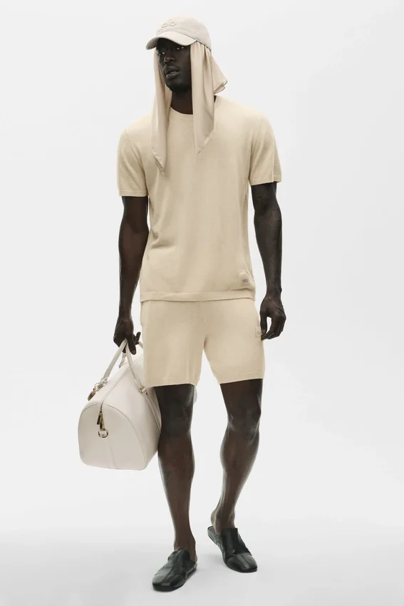 Maglia in cotone e cashmere Ever Soft con pantaloncini maniche corte - Sandy Beige