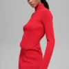 Maglia in denim a maniche lunghe senza schienale - Rosso brillante