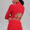 Maglia in denim a maniche lunghe senza schienale - Rosso brillante