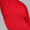 Maglia in denim a maniche lunghe senza schienale - Rosso brillante