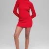 Maglia in denim a maniche lunghe senza schienale - Rosso brillante