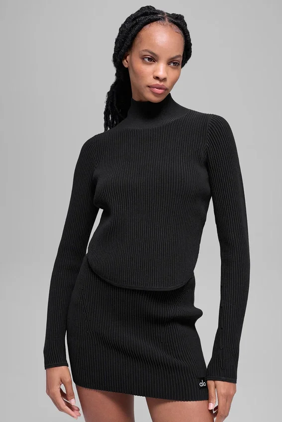 Maglia in denim con spalle scoperte e maniche lunghe - Nero/Antracite