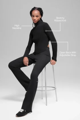 Maglia in denim con spalle scoperte e maniche lunghe – Nero/Antracite