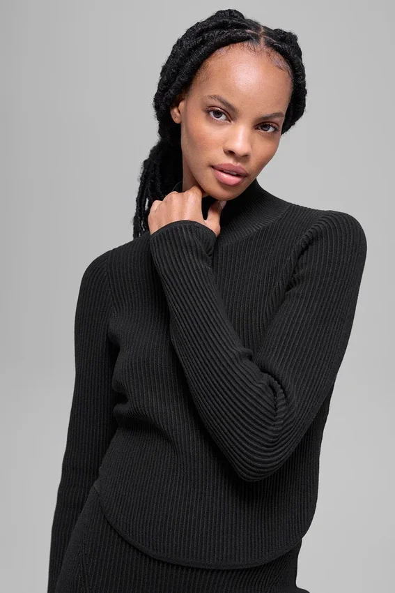 Maglia in denim con spalle scoperte e maniche lunghe - Nero/Antracite