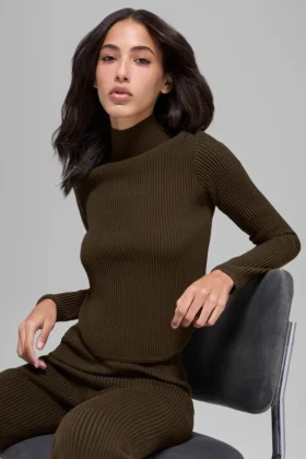 Maglia in stile denim con spalle scoperte e maniche lunghe - Espresso/Nero