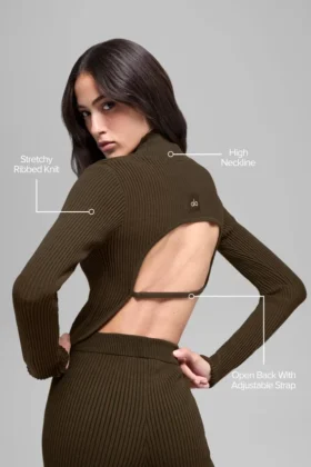 Maglia in stile denim con spalle scoperte e maniche lunghe – Espresso/Nero