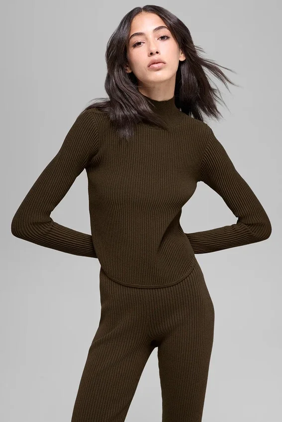 Maglia in stile denim con spalle scoperte e maniche lunghe - Espresso/Nero
