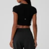 Maglietta a maniche corte cropped Sea Coast a costine - Nero
