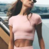 Maglietta a maniche corte My Serve in cotone e cashmere - Rosa sole/Bianco