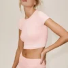 Maglietta a maniche corte My Serve in cotone e cashmere - Rosa sole/Bianco