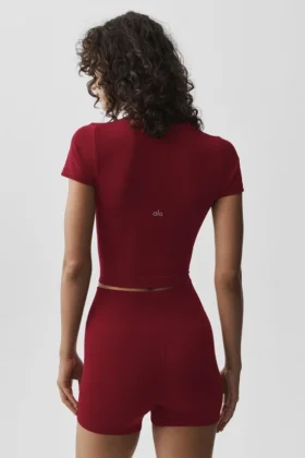 Maglietta a maniche corte senza cuciture in modal a coste – Rosso Summer Romance