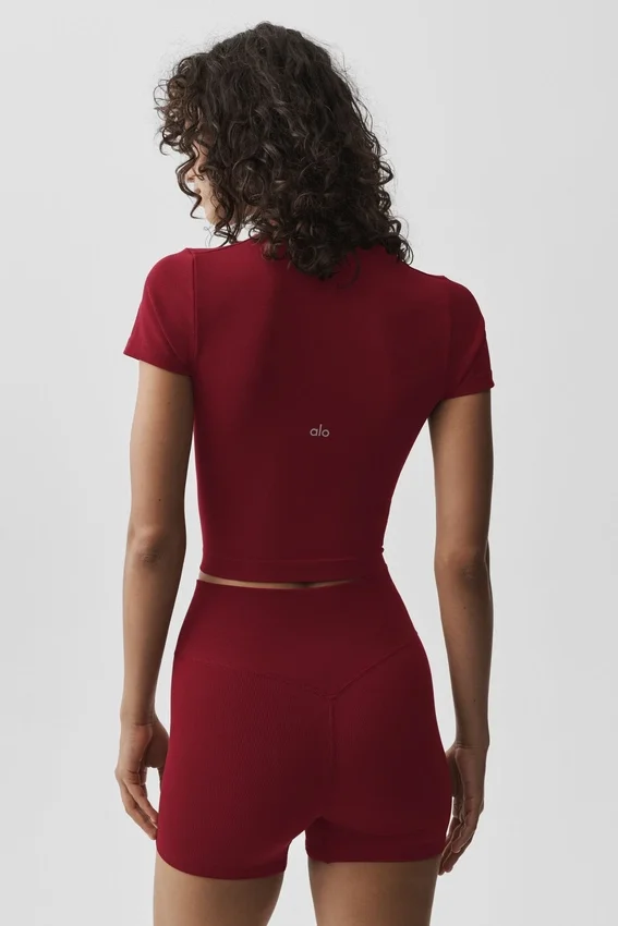 Maglietta a maniche corte senza cuciture in modal a coste - Rosso Summer Romance