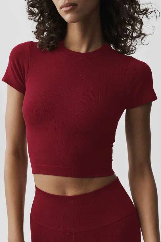 Maglietta a maniche corte senza cuciture in modal a coste - Rosso Summer Romance