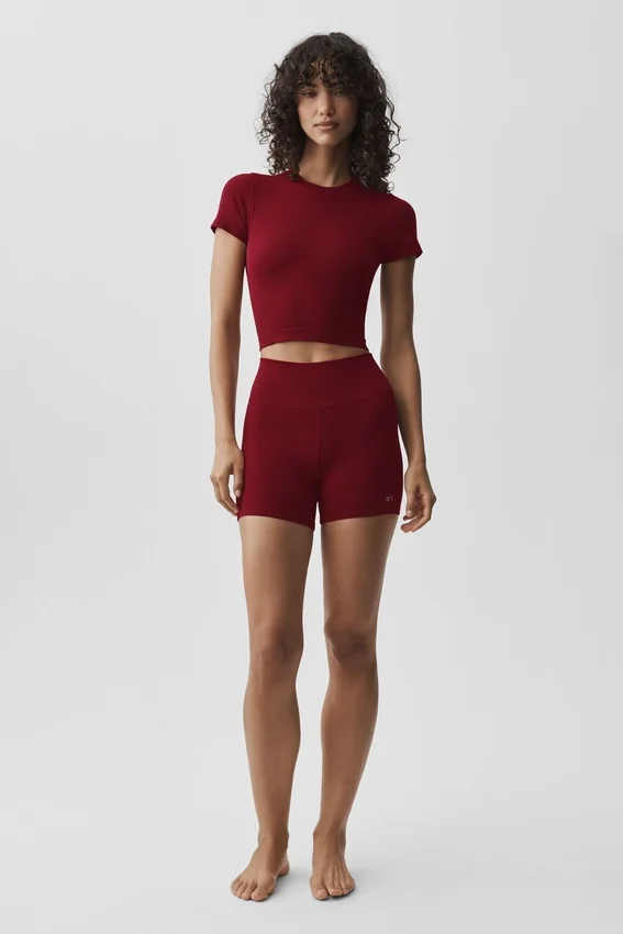 Maglietta a maniche corte senza cuciture in modal a coste - Rosso Summer Romance