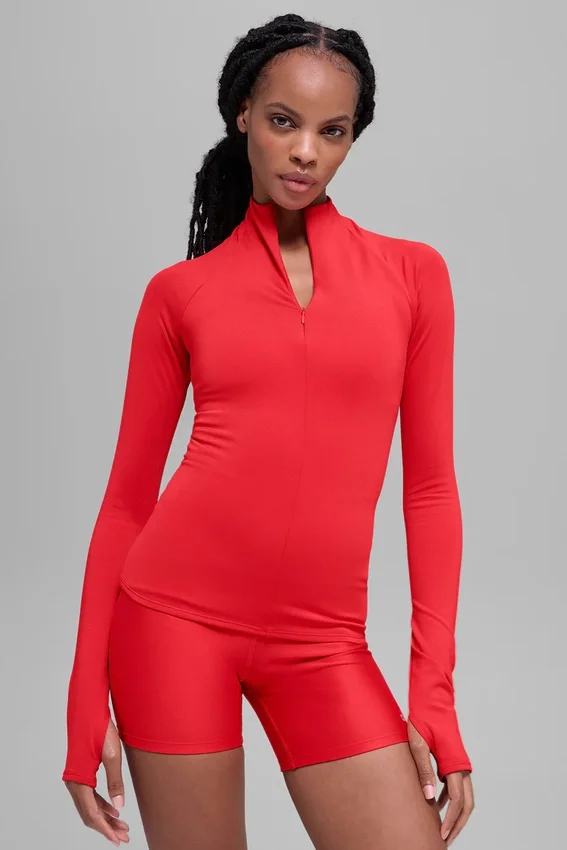 Maglietta a maniche lunghe Airlift Winter Warm con zip a 1/4 - Rosso brillante