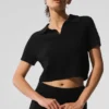Maglietta polo in cashmere a trama waffle - Nero
