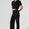 Maglietta polo in cashmere a trama waffle - Nero