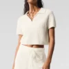 Maglietta polo in morbido cashmere a trama a nido d’ape - Avorio