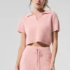 Maglietta polo in morbido cashmere a trama a nido d’ape - Rosa quarzo