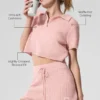 Maglietta polo in morbido cashmere a trama a nido d’ape - Rosa quarzo
