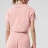 Maglietta polo in morbido cashmere a trama a nido d’ape - Rosa quarzo