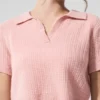 Maglietta polo in morbido cashmere a trama a nido d’ape - Rosa quarzo