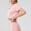 Maglietta polo in morbido cashmere a trama a nido d’ape - Rosa quarzo
