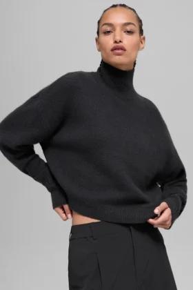 Maglione a collo alto corto New Class in lana e cashmere - Nero