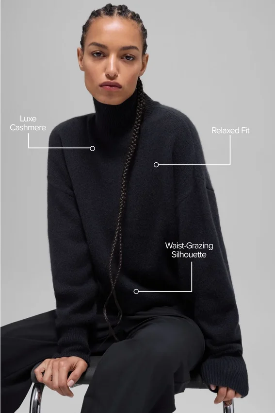 Maglione a collo alto corto New Class in lana e cashmere - Nero