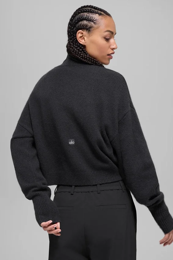Maglione a collo alto corto New Class in lana e cashmere - Nero