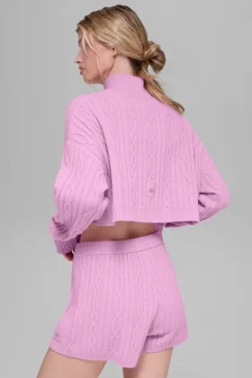 Maglione a collo alto corto Winter Bliss a maglia intrecciata a maniche lunghe – Candy Heart P