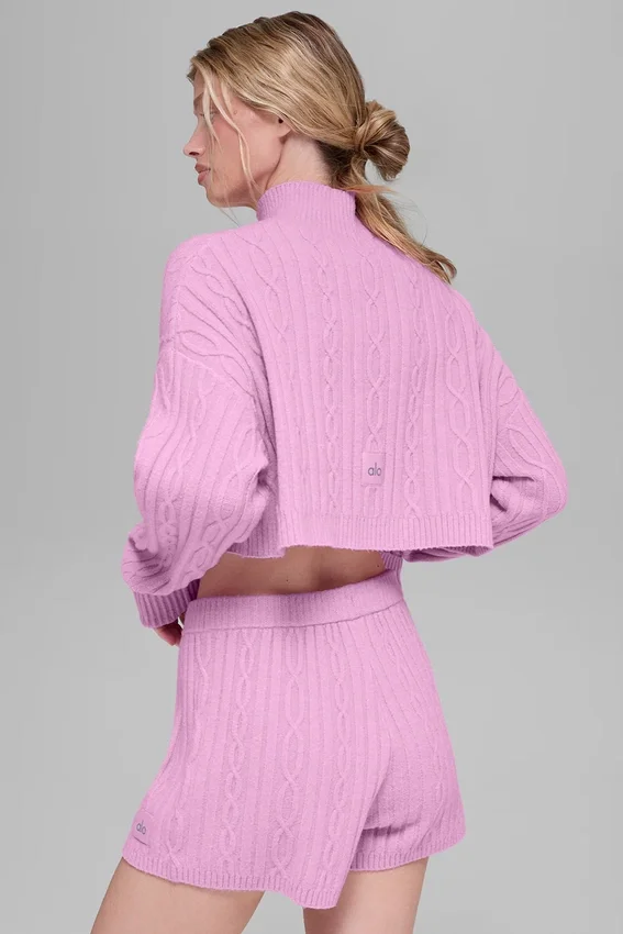 Maglione a collo alto corto Winter Bliss a maglia intrecciata a maniche lunghe - Candy Heart P