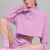 Maglione a collo alto corto Winter Bliss a maglia intrecciata a maniche lunghe - Candy Heart P