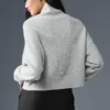Maglione a collo alto in cashmere morbido a trama waffle - Grigio melange atletico