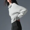 Maglione a collo alto in cashmere morbido a trama waffle - Grigio melange atletico