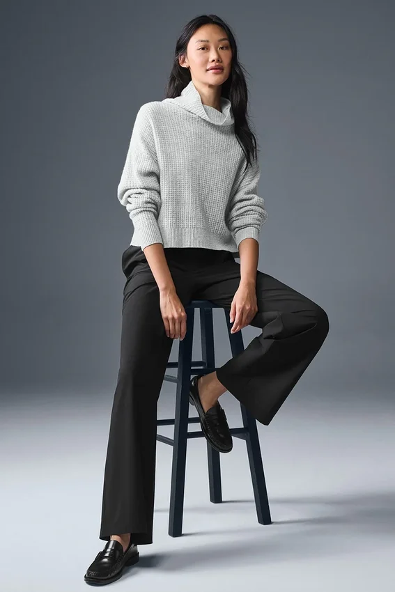 Maglione a collo alto in cashmere morbido a trama waffle - Grigio melange atletico