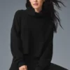 Maglione a collo alto in morbido cashmere a trama a nido d’ape - Nero