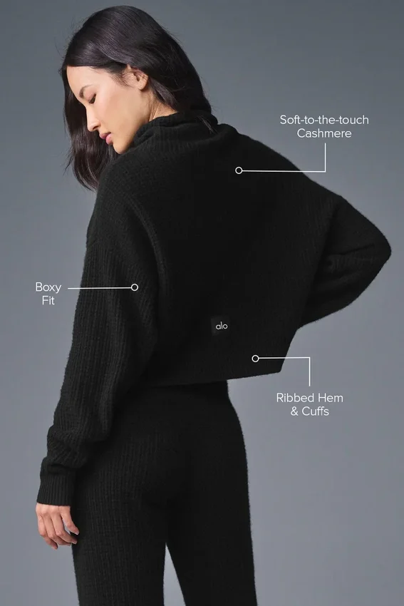 Maglione a collo alto in morbido cashmere a trama a nido d’ape - Nero