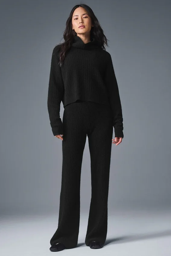 Maglione a collo alto in morbido cashmere a trama a nido d’ape - Nero