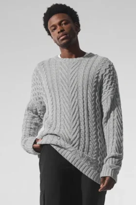 Maglione a collo rotondo con lavorazione a trecce - Grigio melange sportivo