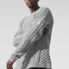 Maglione a collo rotondo con lavorazione a trecce - Grigio melange sportivo