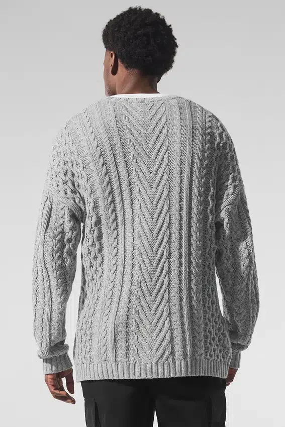Maglione a collo rotondo con lavorazione a trecce - Grigio melange sportivo