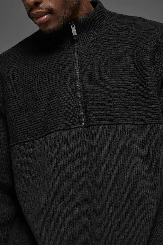 Maglione a costine Domain Shift con zip a 1/4 - Nero